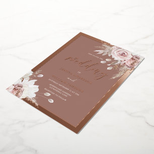 Invitation En Aluminium Rose Gold Feuille de Bordure Blush Floral Argile M