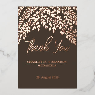 Invitation En Aluminium Rose Gold Feuille Mariage Merci Chocolat Brown