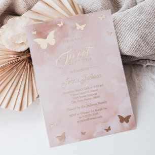 Invitation En Aluminium ROSE GOLD FEUILLE Rose Papillon Douce Fête 16