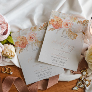 Invitation En Aluminium Rose Gold Floral Mariage Blush et Doré