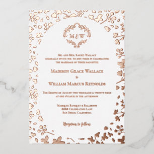 Invitation En Aluminium Rose Gold Floral Monogram Mariage Élégant 