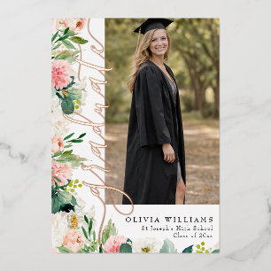 Invitation En Aluminium Rose Gold Floral Rose Diplômé Photo Remise des dip