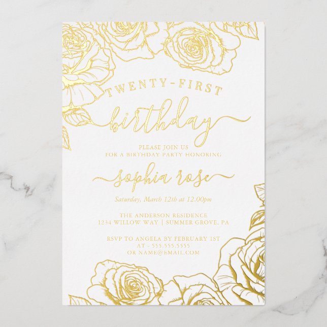 Invitation En Aluminium Rose Gold Foil 21e anniversaire (Recto)