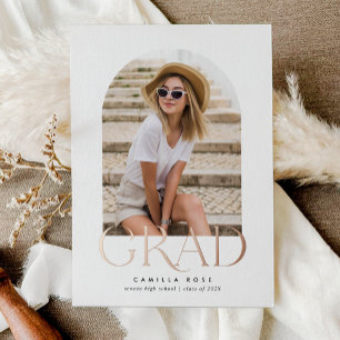 Invitation En Aluminium Rose Gold Foil Blanc Moderne Minimaliste Graduatio