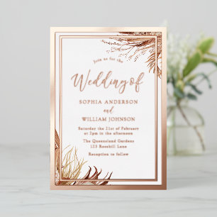 Invitation En Aluminium Rose Gold Foil Bohème Boho Feuilles Mariage