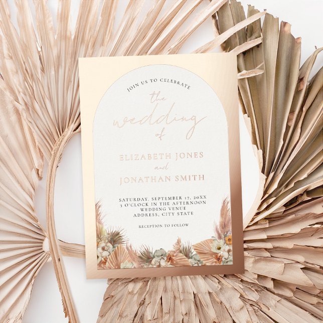 Invitation En Aluminium Rose Gold Foil Boho Floral Moderne Mariage (Créateur téléchargé)