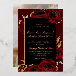Invitation En Aluminium Rose Gold Foil Bordeaux Rouge Noir Floral Mariage 