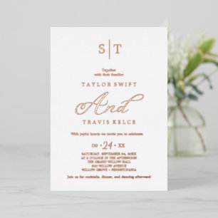 Invitation En Aluminium Rose Gold Foil   Calligraphie Monogramme Mariage