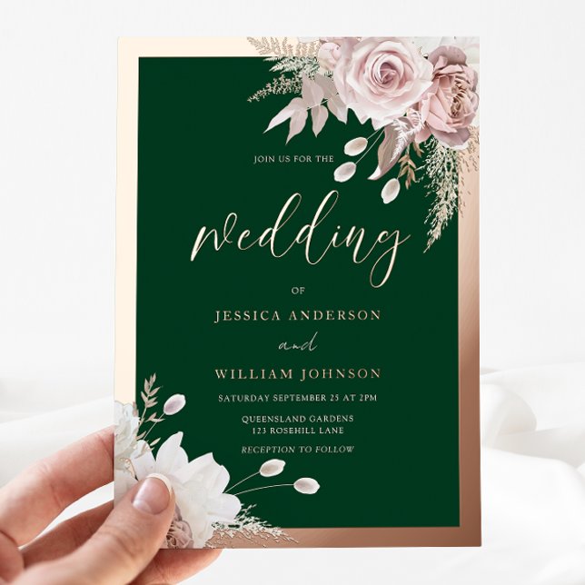 Invitation En Aluminium Rose Gold Foil Emerald & Blush Floral Wedding (Créateur téléchargé)