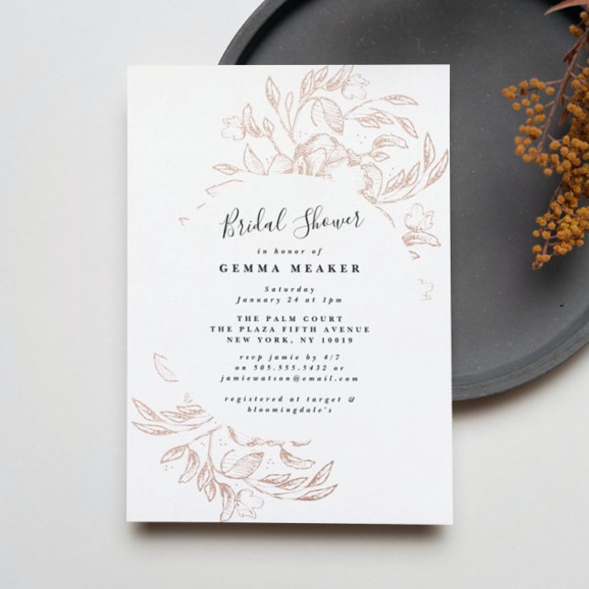 Invitation En Aluminium Rose Gold Foil Fête des mariées botanique Invitati (Créateur téléchargé)