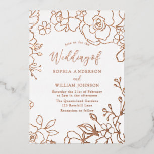 Invitation En Aluminium Rose Gold Foil Rose or Feuille Mariage