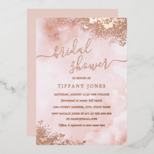 Invitation En Aluminium ROSE GOLD FOIL Rose Pêche Papillon Mariage