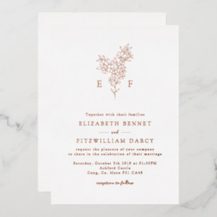 Invitation En Aluminium Rose Gold Foil Simple Cherry Blossom Monogramme