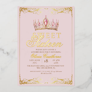 Invitation En Aluminium Rose Gold Foil Sweet 16 Elégant anniversaire
