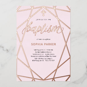 Invitation En Aluminium Rose Gold Géométrique Élégant Rouge Blush Baptêm