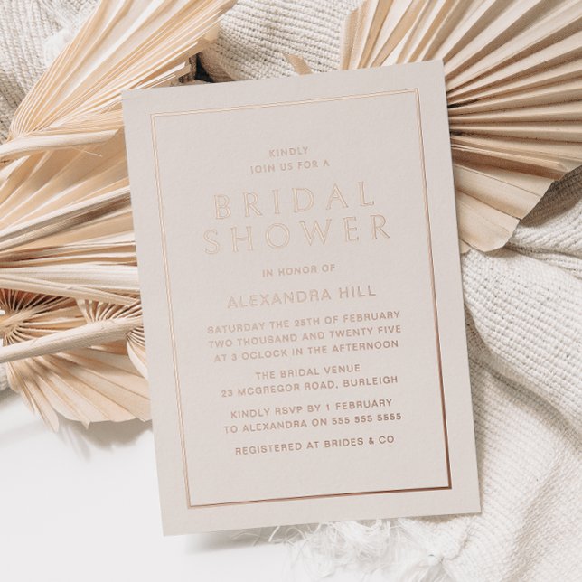 Invitation En Aluminium Rose Gold minima Fête des mariées moderne (Créateur téléchargé)