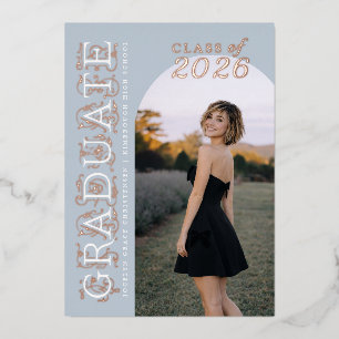 Invitation En Aluminium Rose Gold Moderne de la Promotion en Gris Bleu Pou