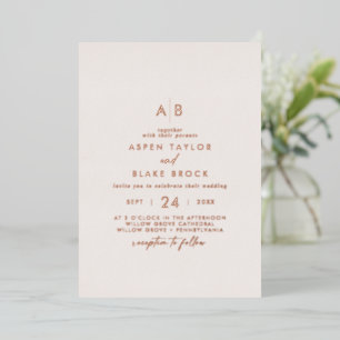 Invitation En Aluminium Rose Gold Moderne Feuille   Mariage Monogramme Blu
