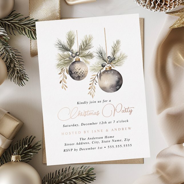 Invitation En Aluminium Rose Gold Natural Beige Baubles Noël (Créateur téléchargé)