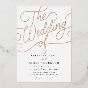 Invitation En Aluminium Rose Gold Noir Calligraphie Script Mariage