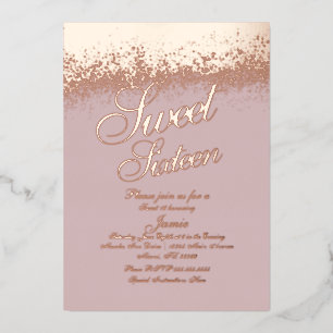 Invitation En Aluminium Rose Gold Paillette Pressée Sweet Sixteen 