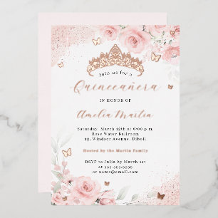 Invitation En Aluminium Rose Gold Papillon Quinceanera Blush Rose  