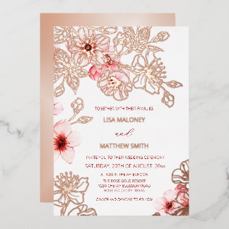 Invitation En Aluminium Rose Gold Pink Cherry Blossom | Photo Wedding