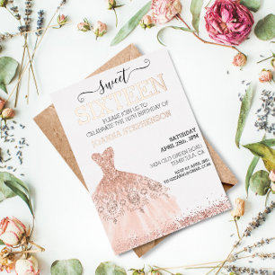 Invitation En Aluminium Rose Gold Real Foil Sweet 16 Seize Parties scintil