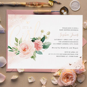 Invitation En Aluminium Rose Gold Rose C'est Une Fille Baby Shower