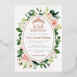 Invitation En Aluminium Rose Gold Rose Papillon Floral 60e Anniversaire