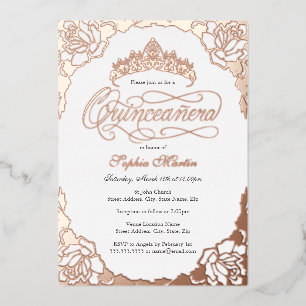 Invitation En Aluminium Rose Gold Royale Élégant Script Quinceanera