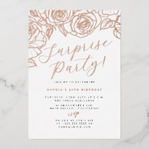 Invitation En Aluminium Rose Gold Script Floral Surprise Party