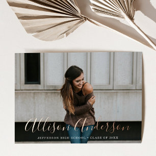 Invitation En Aluminium Rose Gold Script Sans Temps Photo Diplôme