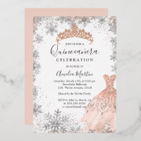 Rose Gold Silver Snowflake Hivernal Quinceanera