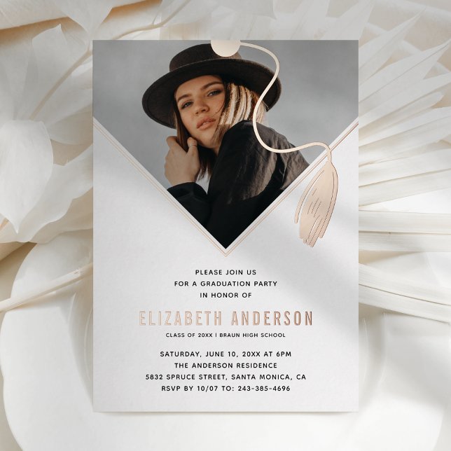 Invitation En Aluminium Rose Gold Tassel Casquette Photo Graduation Party (Créateur téléchargé)