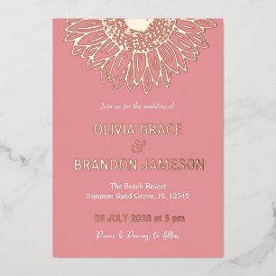 Invitation En Aluminium Rose Gold Tournesol Moderne Fleurs Mariage