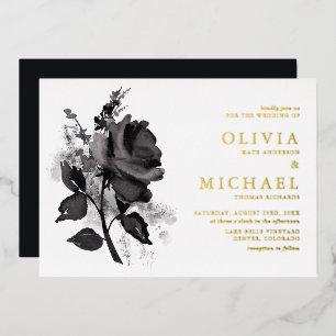 Invitation En Aluminium Rose minimaliste d'aquarelle noire moderne Mariage