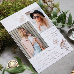 Invitation En Aluminium Rose moderne Gold Butterfly Photo Graduation Party