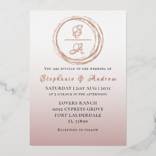 Invitation En Aluminium Rose moderne Gold Calligraphie Monogramme Mariage