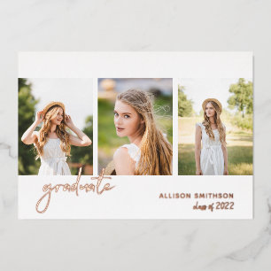 Invitation En Aluminium Rose moderne Gold Photo Collage Graduation