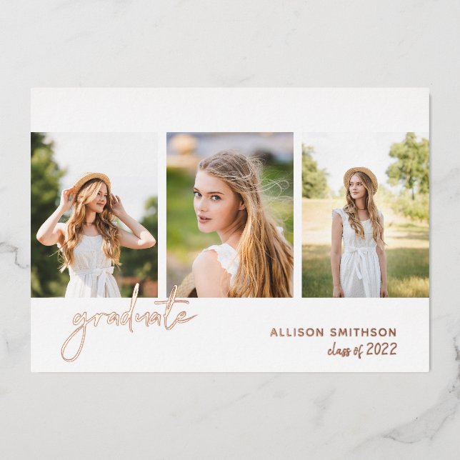 Invitation En Aluminium Rose moderne Gold Photo Collage Graduation (Recto)