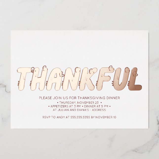 Invitation En Aluminium Rose moderne Gold Red Thanksgiving Dîner (Recto)