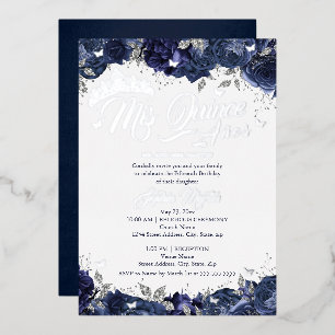 Invitation En Aluminium Rose Navy Argent Mis Quince Quinceanera