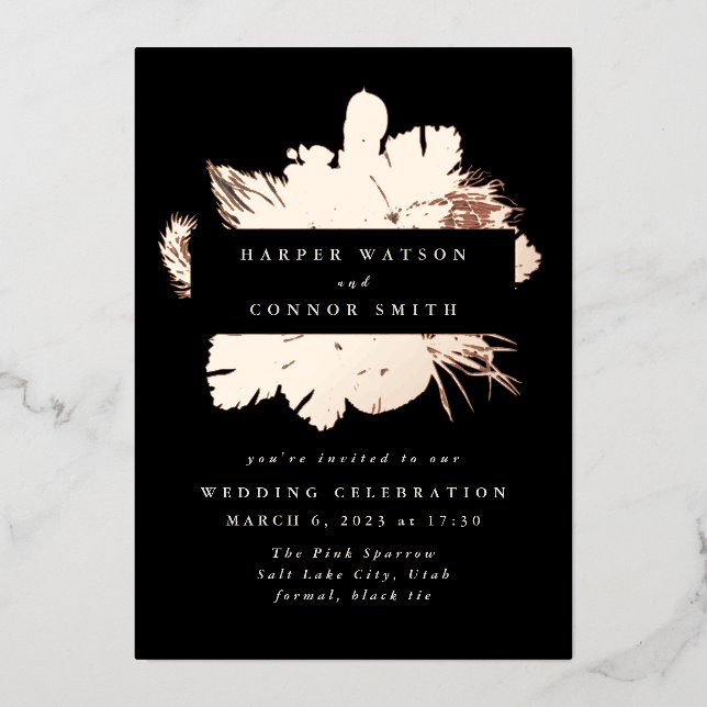 Invitation En Aluminium Rose noir  Gold Wreath Pampas Grass Mariage Floral (Recto)