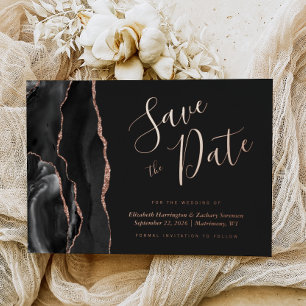 Invitation En Aluminium Rose noir Or Agate foncé Enregistrer la date