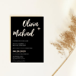 Invitation En Aluminium Rose noir or moderne Script Mariage de calligraphi