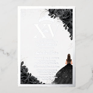 Invitation En Aluminium Rose noir Quinceañera Quince 15 XV Argent