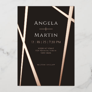 Invitation En Aluminium Rose noire moderne minimaliste