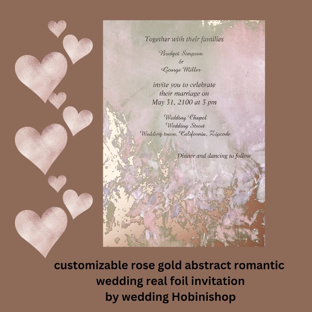 Invitation En Aluminium rose or abstrait romantique mariage réel (rose gold abstract romantic wedding real foil invitation)