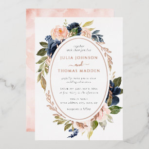 Invitation En Aluminium Rose or Aquarelle Blush Marine Floral Mariage